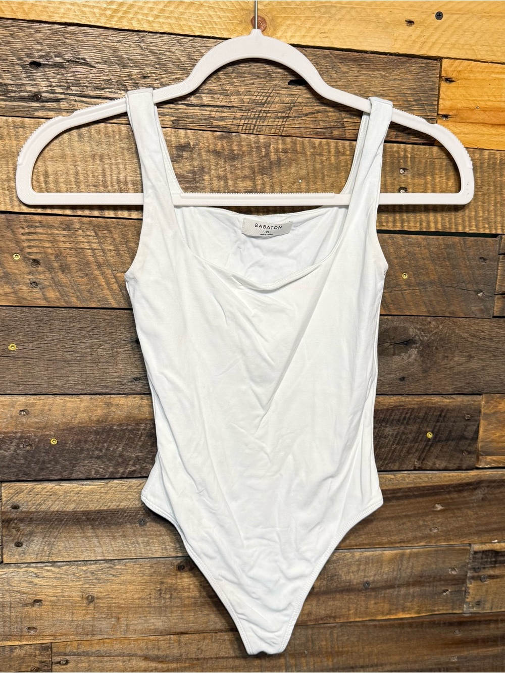 Babaton Aritzia Contour High Neck Bodysuit XS White Racerback Thong Pull On